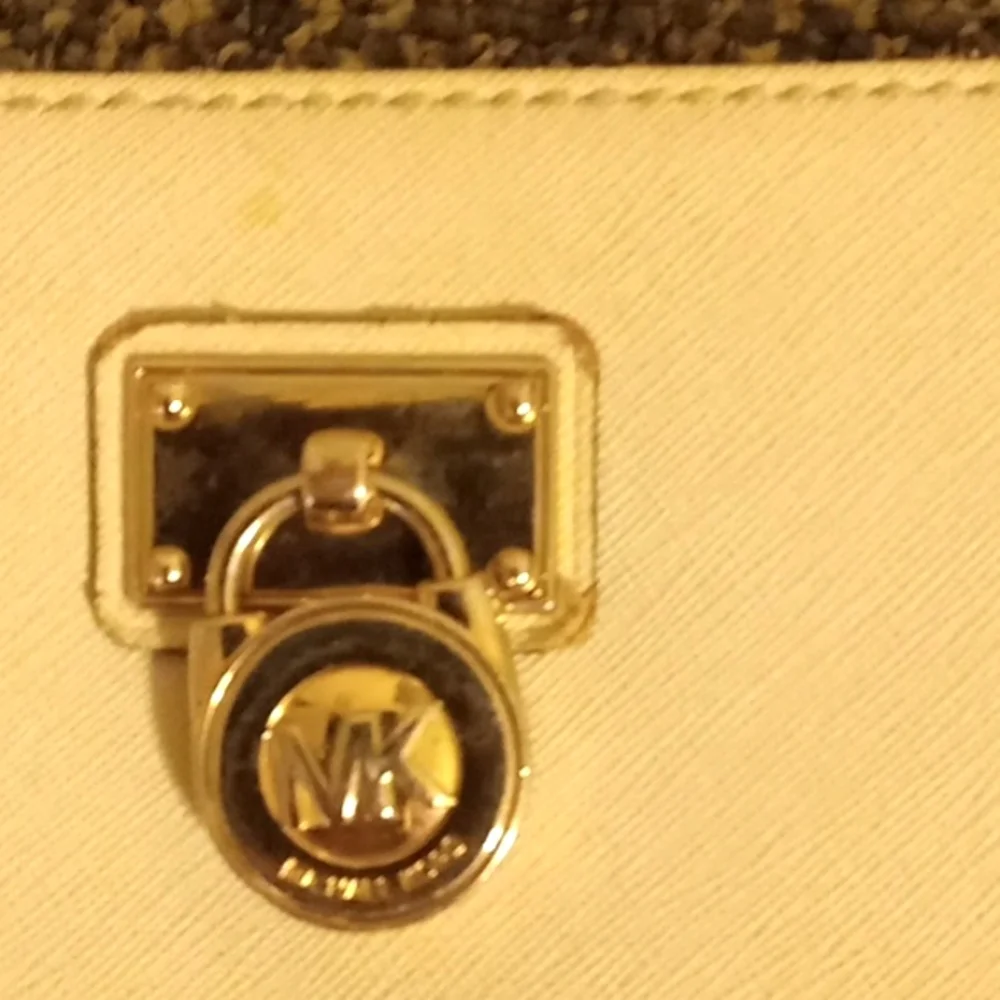 Michael Kors cream Saffiano zip around large leather wallet